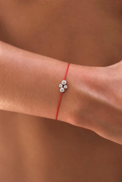 Pulsera en hilo con 4 diamantes en base de oro blanco - Redline - 0++