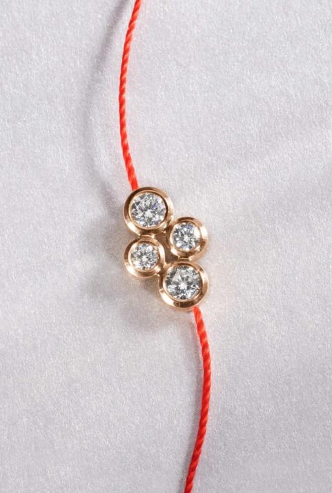 Pulsera en hilo con 4 diamantes en base de oro rosa - Redline - 0++