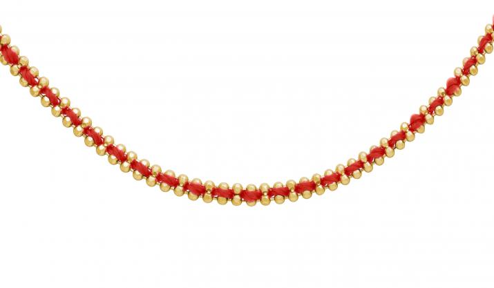Entwined string and chain choker necklace in yellow gold - Redline