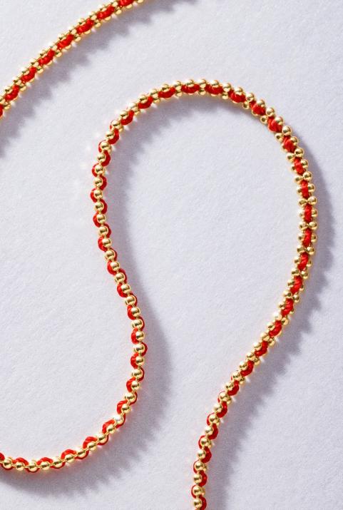 Entwined string and chain choker necklace in yellow gold - Redline - 0++