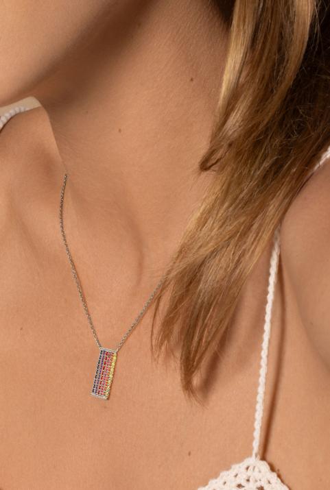 Rectangular shape white gold chain necklace - Redline - 0++
