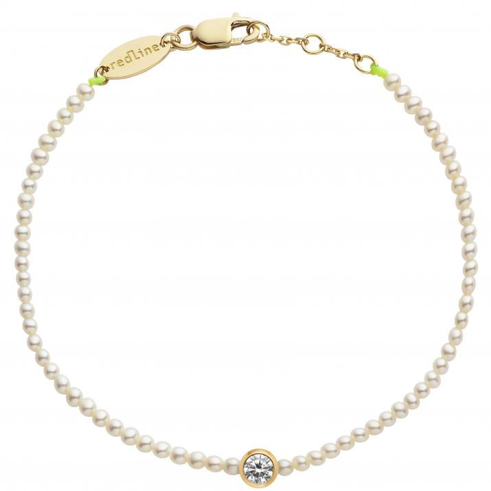 Pulsera de perlas con un diamante de 0.10ct en base de oro amarillo - Redline - 0++