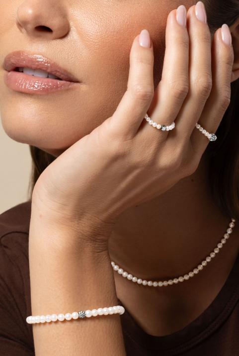Anillo de perlas pompón diamante de 0.19ct con base en oro negro - Redline - 0++