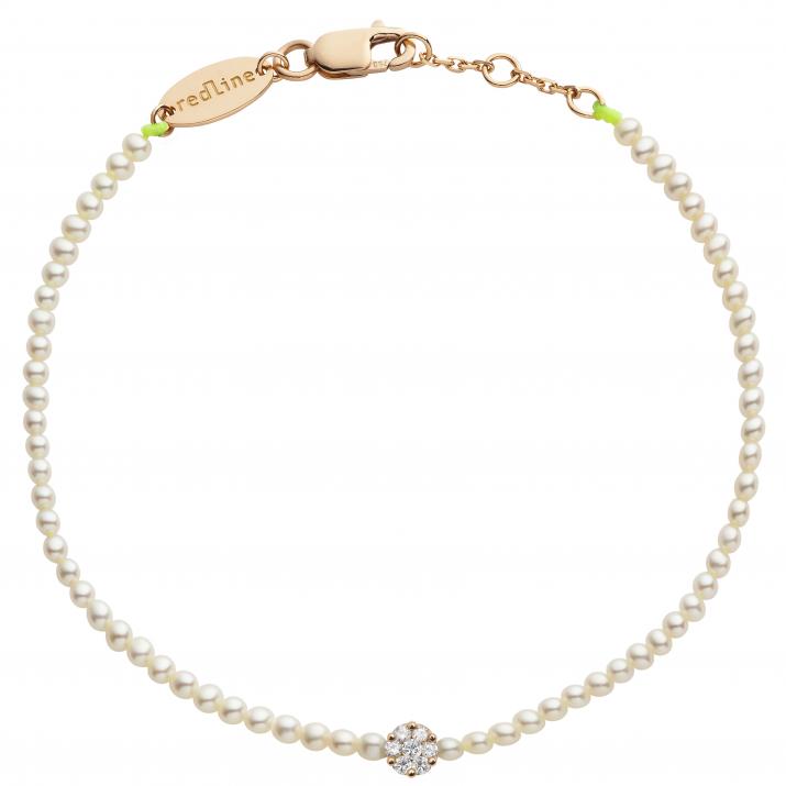 Pulsera de perlas con un diamante de 0.5ct en base de oro rosa - Redline - 0++
