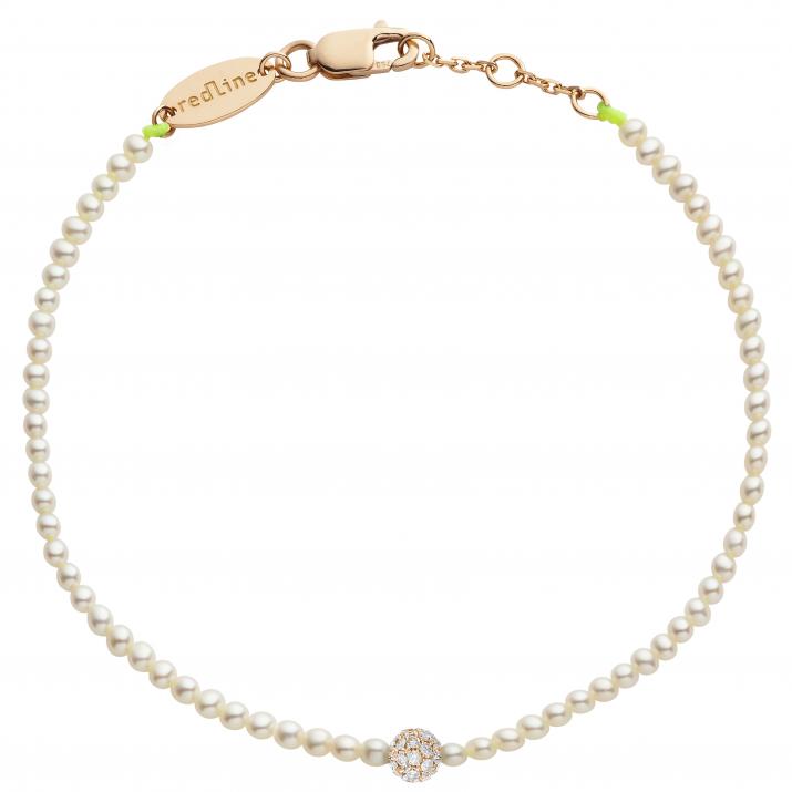 Pulsera de perlas con un pompón de diamante de 0.19ct en base de oro rosa - Redline - 0++