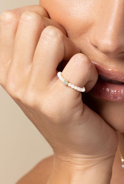 Anillo de perlas con diamante de 0.5ct en base en oro amarillo - Redline - 0++