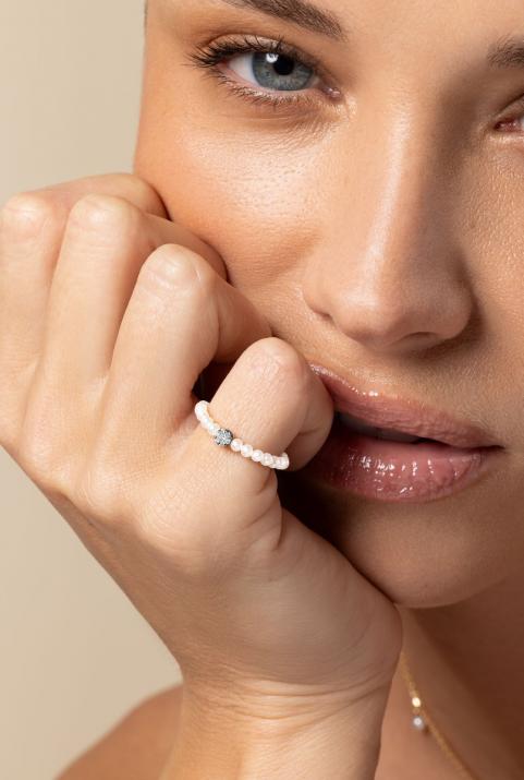 Anillo de perlas con diamante de 0.5ct en base en oro negro - Redline - 0++