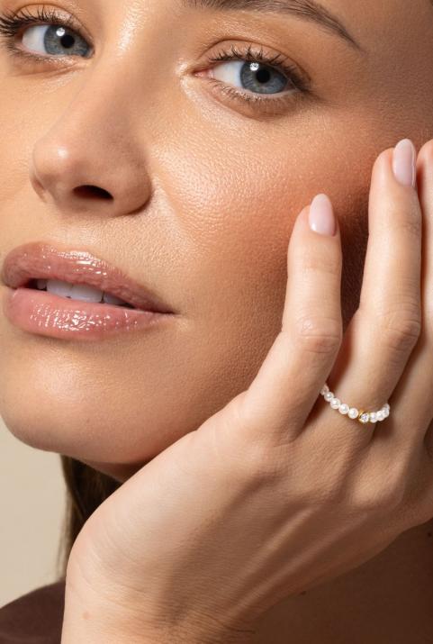 Anillo de perlas con diamante de 0.5ct en base en oro amarillo - Redline - 0++