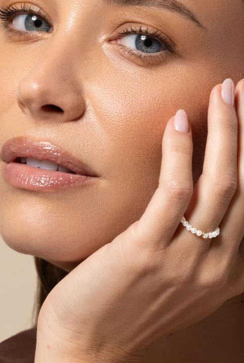 Anillo de perlas con diamante de 0.5ct en base en oro rosa - Redline - 0++