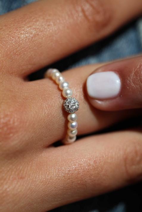 Anillo de perlas pompón diamante de 0.19ct con base en oro negro - Redline - 0++