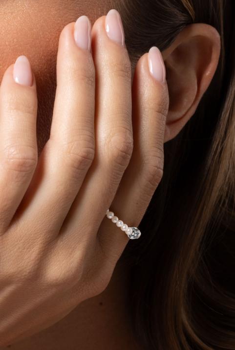 Anillo de perlas pompón diamante de 0.19ct con base en oro negro - Redline - 0++