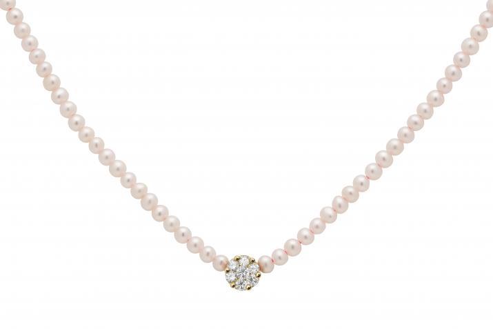 Collar de perlas con diamante illusion con base en oro amarillo - Redline - 0++