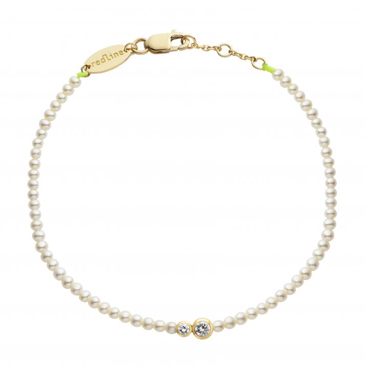 Pulsera de perlas con un diamante de 0.15ct en base de oro amarillo - Redline
