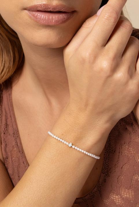 Pulsera de perlas con un diamante de 0.10ct en base de oro amarillo - Redline - 0++
