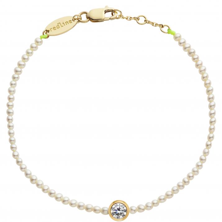 Pulsera de perlas con un diamante de 0.20ct en base de oro amarillo - Redline - 0++