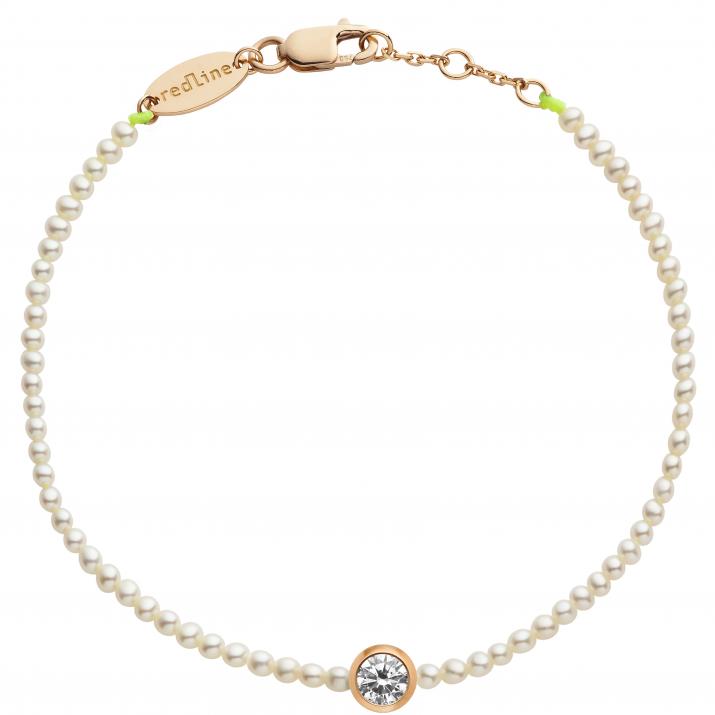 Pulsera de perlas con un diamante de 0.20ct en base de oro rosa - Redline - 0++