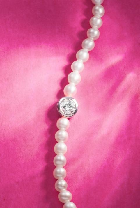 Pulsera de perlas con un diamante de 0.10ct en base de oro blanco - Redline - 0++