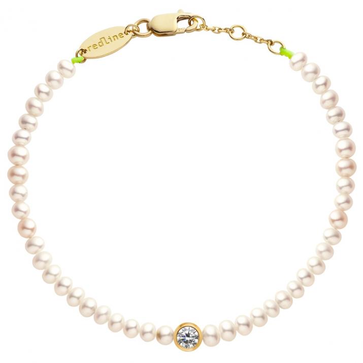 Pulsera de perlas con un diamante de 0.20ct en base de oro amarillo - Redline - 0++