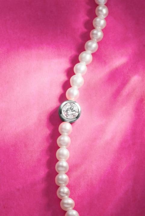 Pulsera de perlas con un diamante de 0.10ct en base de oro negro - Redline - 0++