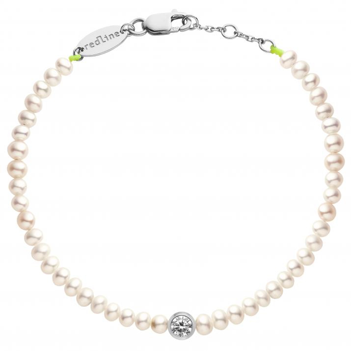 Pulsera de perlas con un diamante de 0.10ct en base de oro blanco - Redline - 0++