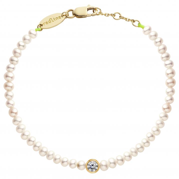 Pulsera de perlas con un diamante de 0.10ct en base de oro amarillo - Redline - 0++