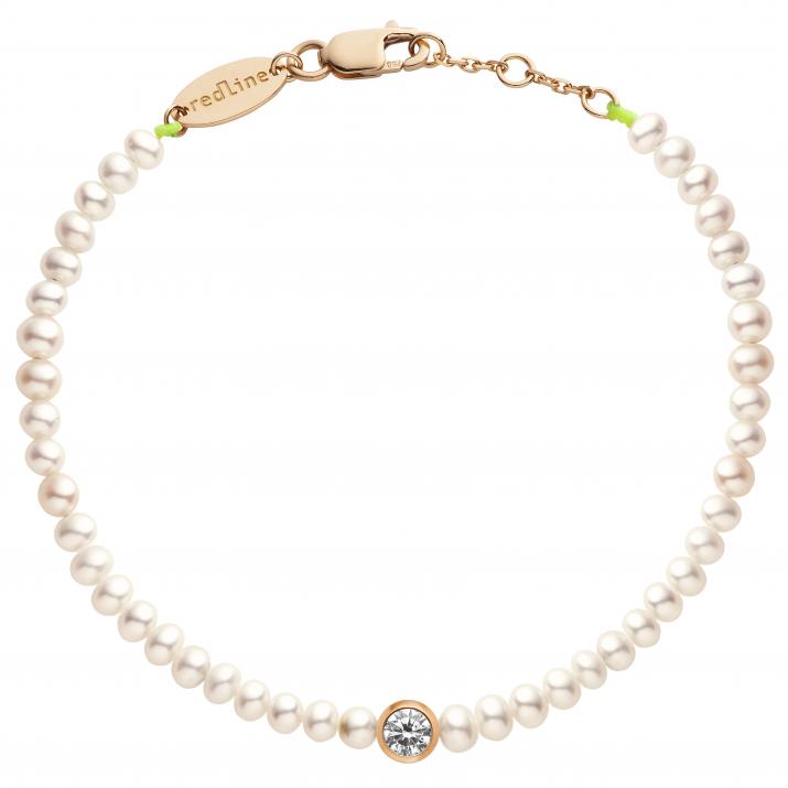 Pulsera de perlas con un diamante de 0.10ct en base de oro rosa - Redline - 0++