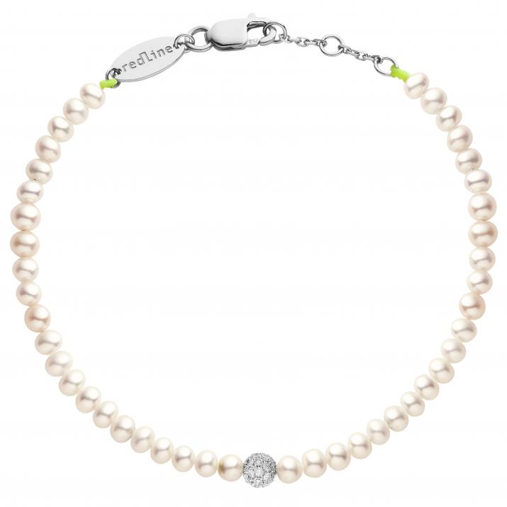 Pulsera de perlas con un pompón de diamante de 0.19ct en base de oro blanco - Redline - 0++