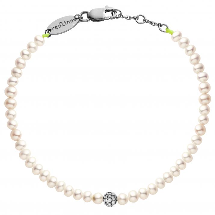 Pulsera de perlas con un pompón de diamante de 0.19ct en base de oro negro - Redline - 0++