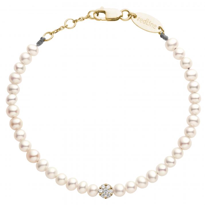 Pulsera de perlas con un diamante de 0.10ct en base de oro amarillo - Redline - 0++