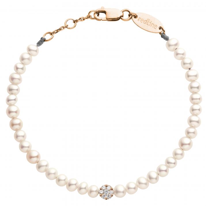 Pulsera de perlas con un diamante de 0.10ct en base de oro rosa - Redline - 0++