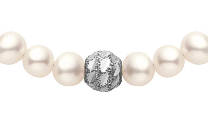 Pulsera de perlas con diamante con base en oro blanco - Redline - 0++