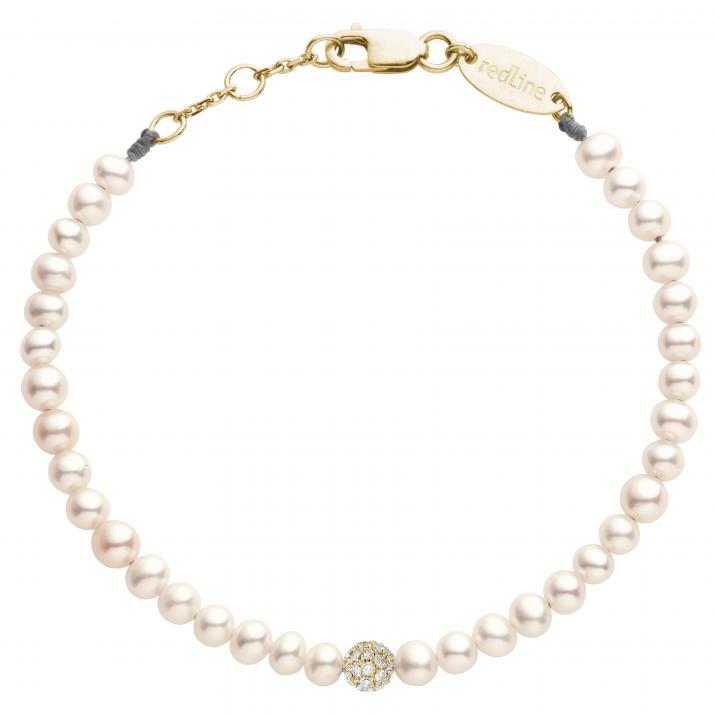 Pulsera de perlas con un diamante pompón de 0.19ct en base de oro amarillo - Redline - 0++