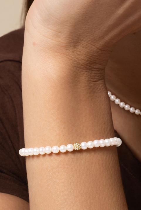 Pulsera de perlas con un diamante pompón de 0.19ct en base de oro amarillo - Redline - 0++