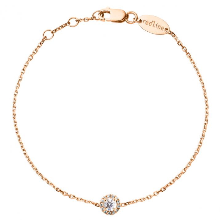 Pulsera de cadena en oro rosa 18K con diamante halo de 0,35 ct - Redline