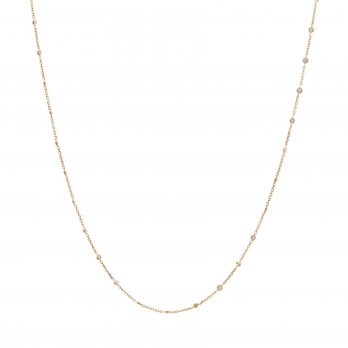 Chain Necklace For Women with 0.71ct Round Diamond in Rose Gold Bezel Setting - Redline - 0++
