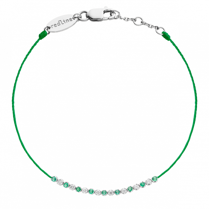 Emeralds and diamonds string bracelet in white gold prong setting - Redline - 0++