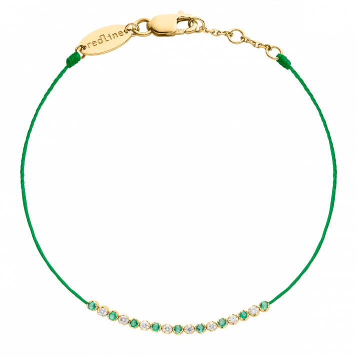Emeralds and diamonds string bracelet in yellow gold prong setting - Redline - 0++