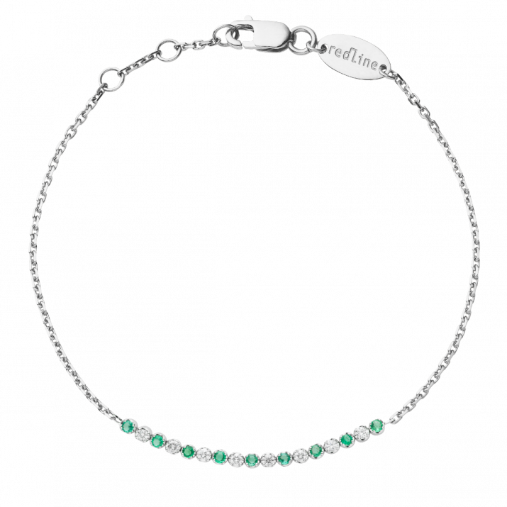 Emeralds and diamonds chain bracelet in white gold prong setting - Redline - 0++