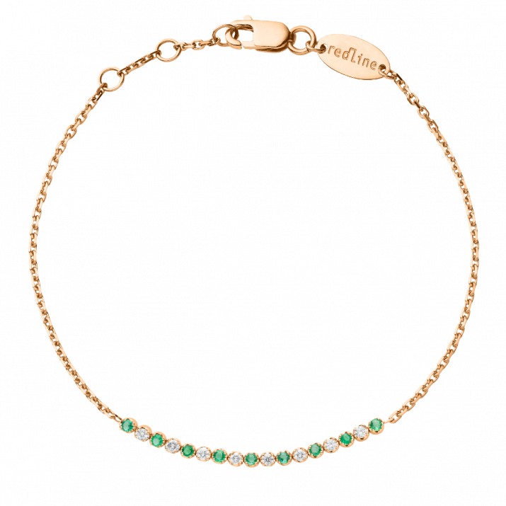 Emeralds and diamonds chain bracelet in rose gold prong setting - Redline - 0++