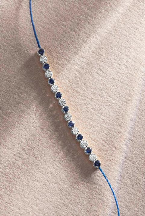 Sapphires and diamonds string bracelet in white gold prong setting - Redline - 0++