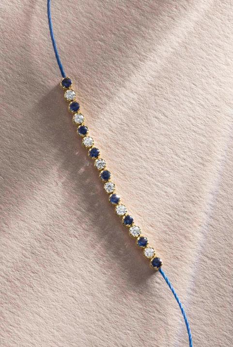 Sapphires and diamonds string bracelet in yellow gold prong setting - Redline - 0++