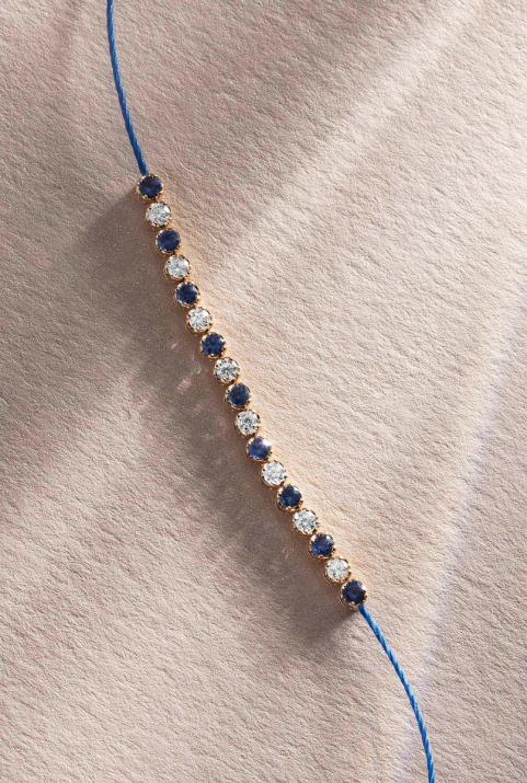 Sapphires and diamonds string bracelet in rose gold prong setting - Redline - 0++