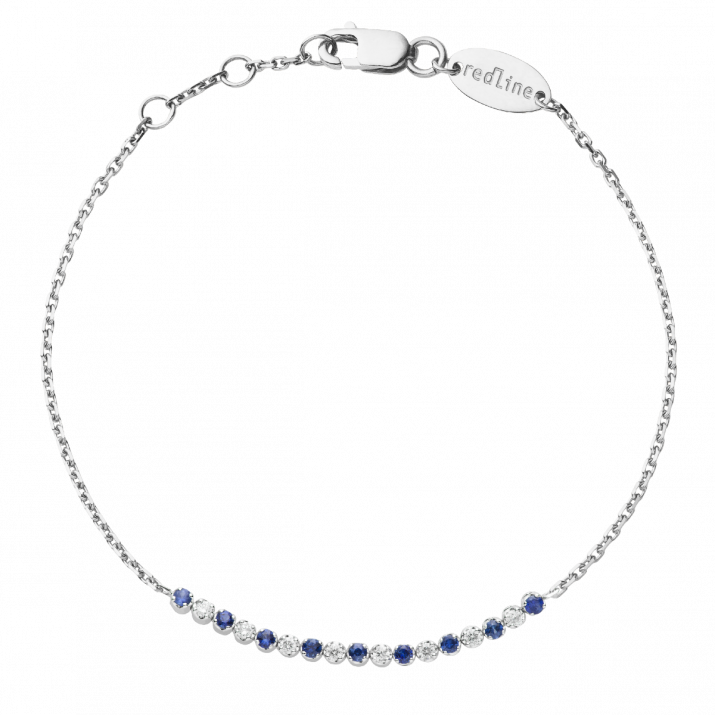 Sapphires and diamonds chain bracelet in white gold prong setting - Redline - 0++