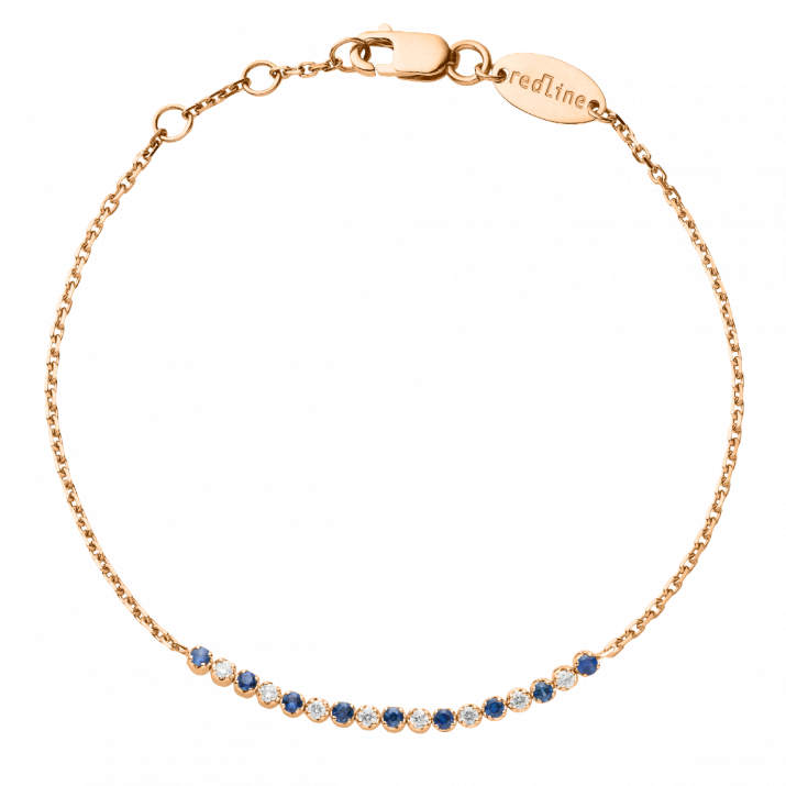 Sapphires and diamonds chain bracelet in rose gold prong setting - Redline - 0++