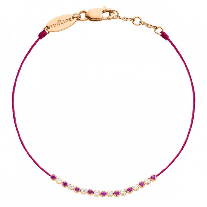 Rubies and diamonds string bracelet in rose gold prong setting - Redline - 0++