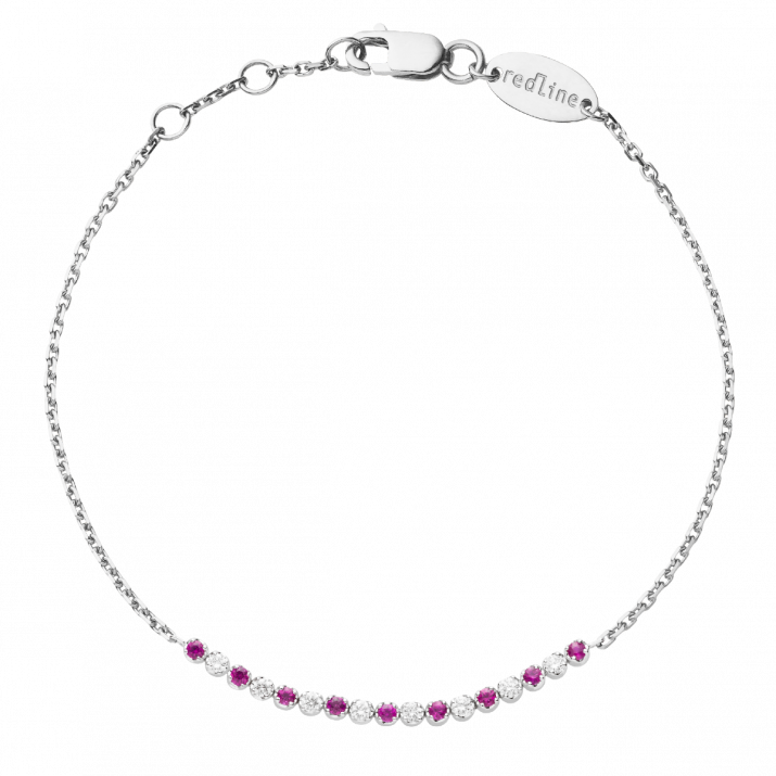 Rubies and diamonds chain bracelet in white gold prong setting - Redline - 0++