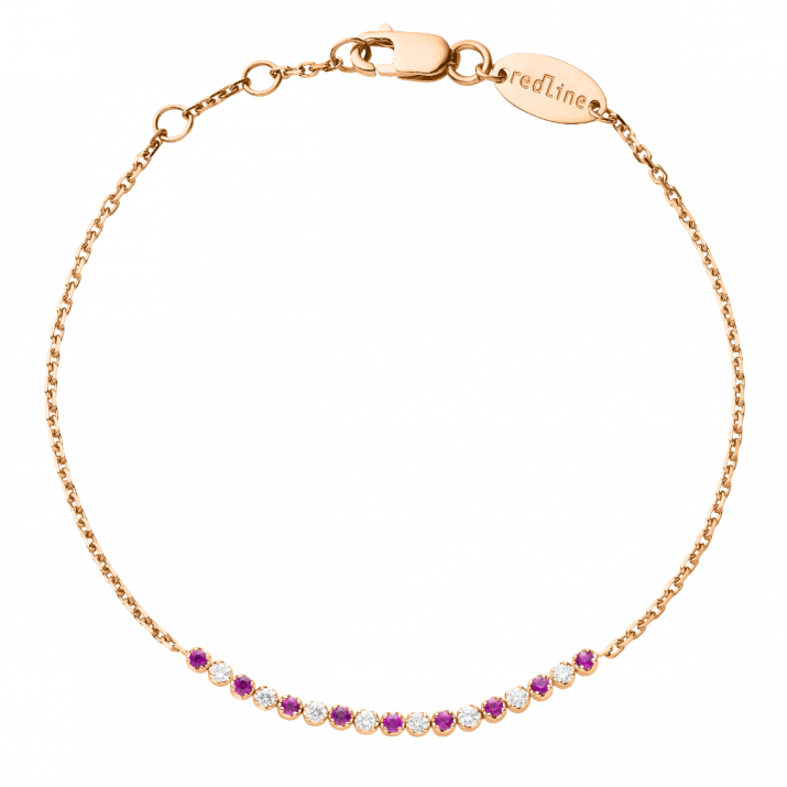 Rubies and diamonds chain bracelet in rose gold prong setting - Redline - 0++