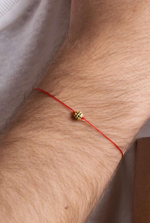 Pulsera de hilo para hombre en oro amarillo de 18K con bola engastada con diamantes negros de 0,21 ct - Redline - 0++