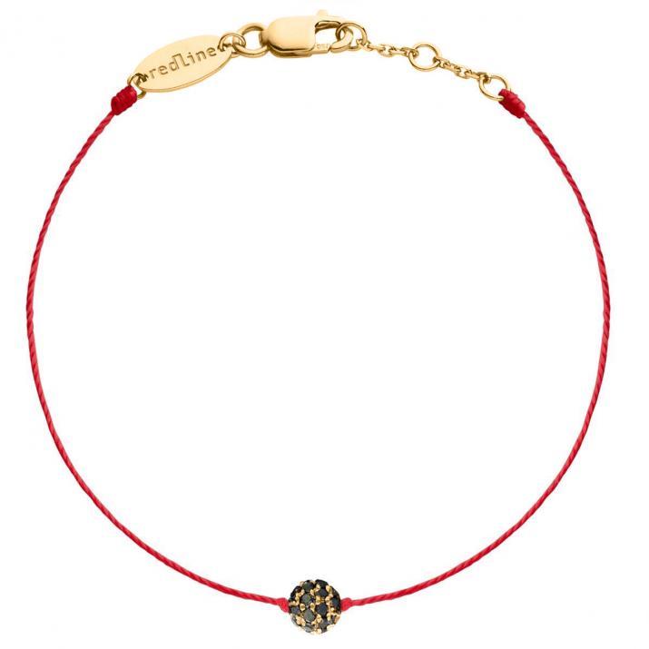 Pulsera de hilo para hombre en oro amarillo de 18K con bola engastada con diamantes negros de 0,21 ct - Redline - 0++