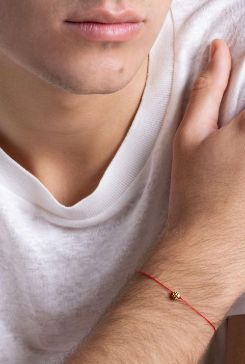 Pulsera de hilo para hombre en oro rosa de 18K con bola engastada con diamantes negros de 0,21 ct - Redline - 0++